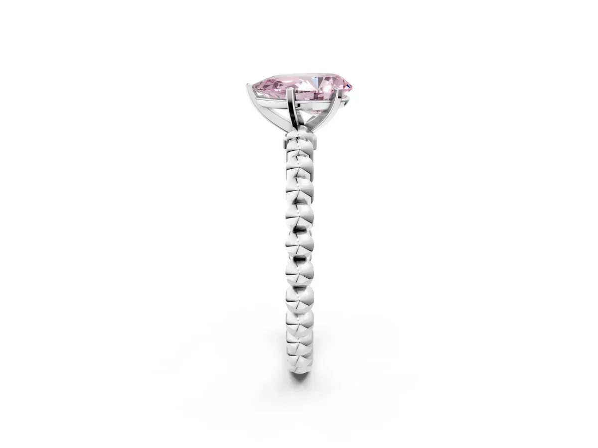 Fancy Pink Pear Cut Diamond Solitaire Ring with Beaded Band and Prong Setting Platinum