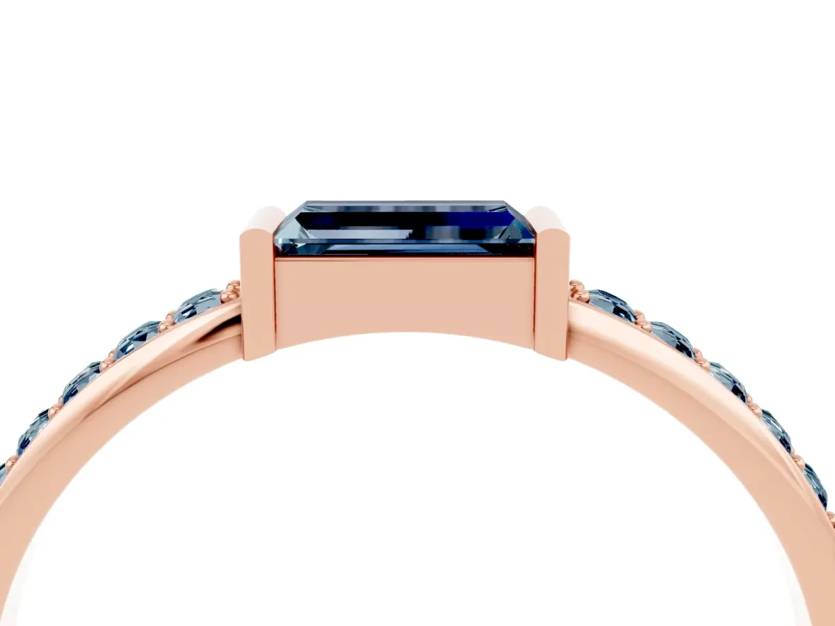 Baguette Aquamarine Pavé Band with Bar Setting Rose gold