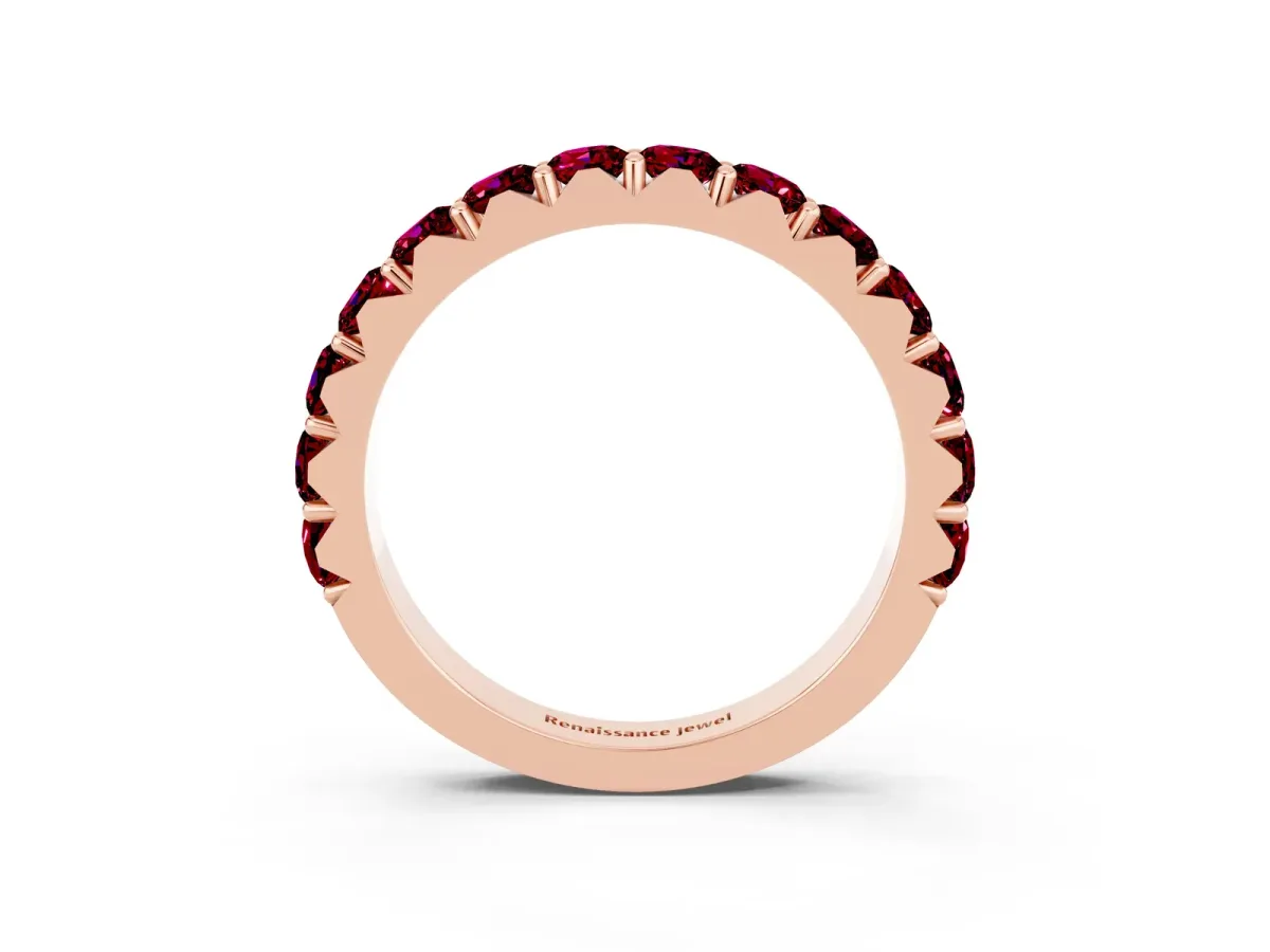 Round Garnet Half Eternity Band with Classic Prong Setting Rose gold