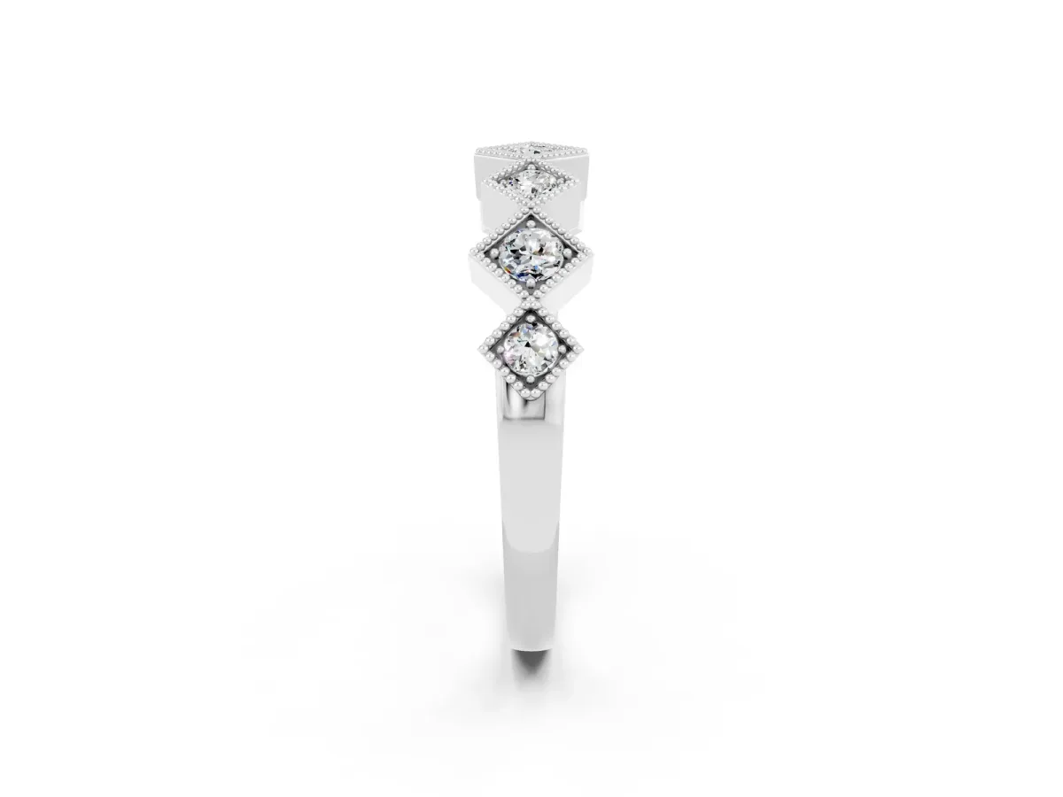 Milgrain Square Bezel Round Moissanite Chevron Band Platinum