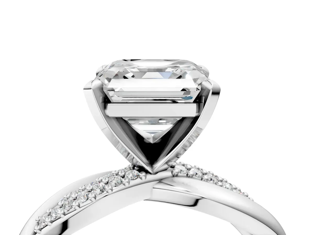 Asscher Cut Solitaire Twist Band with Pave Prong Setting Platinum