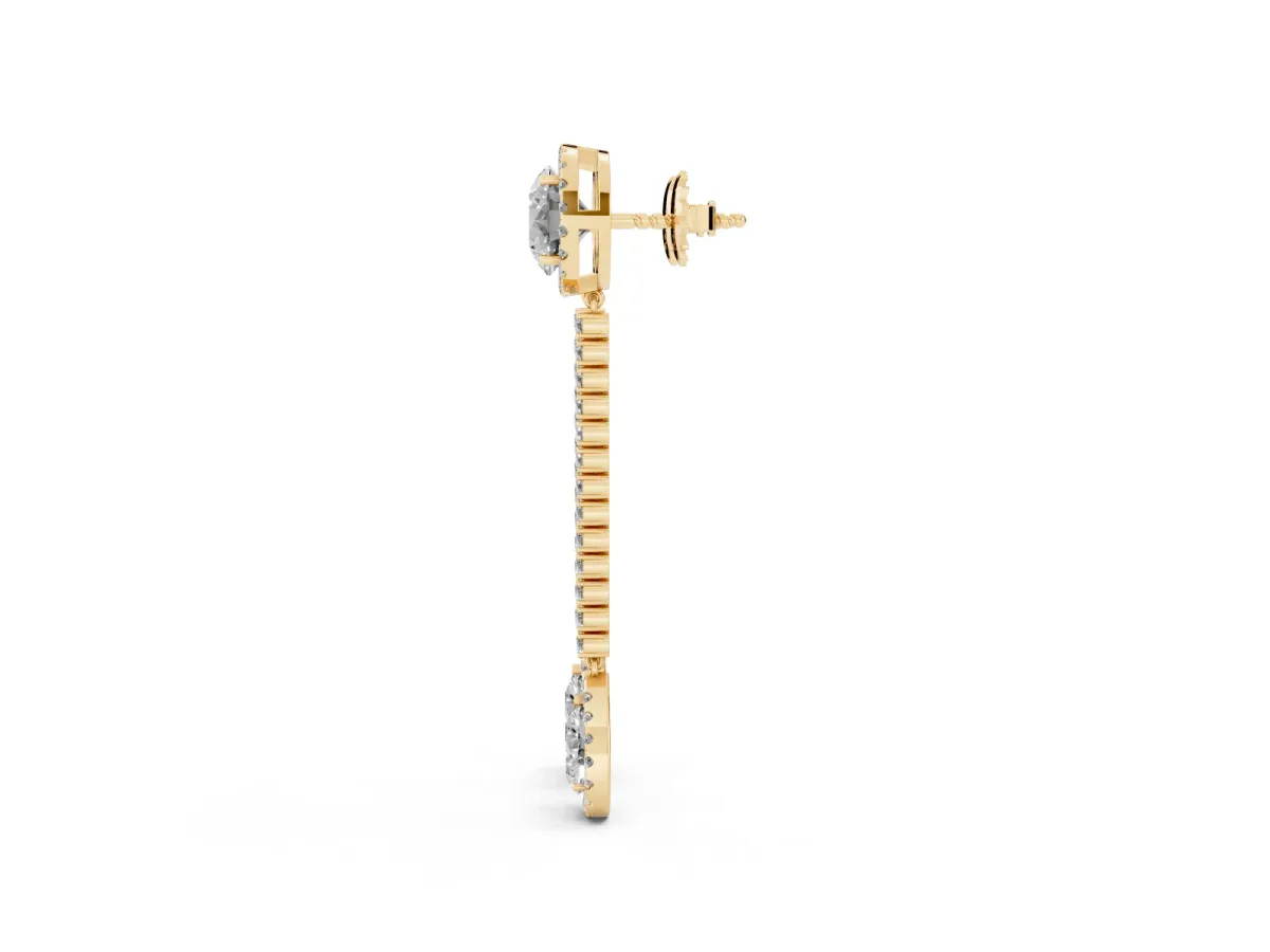 Round and Pear Diamond Halo Drop Earrings Yellow gold