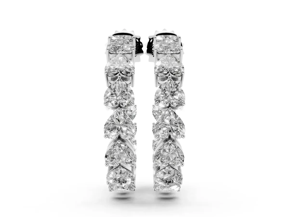 Heart Diamond Huggie Hoop Earrings Platinum