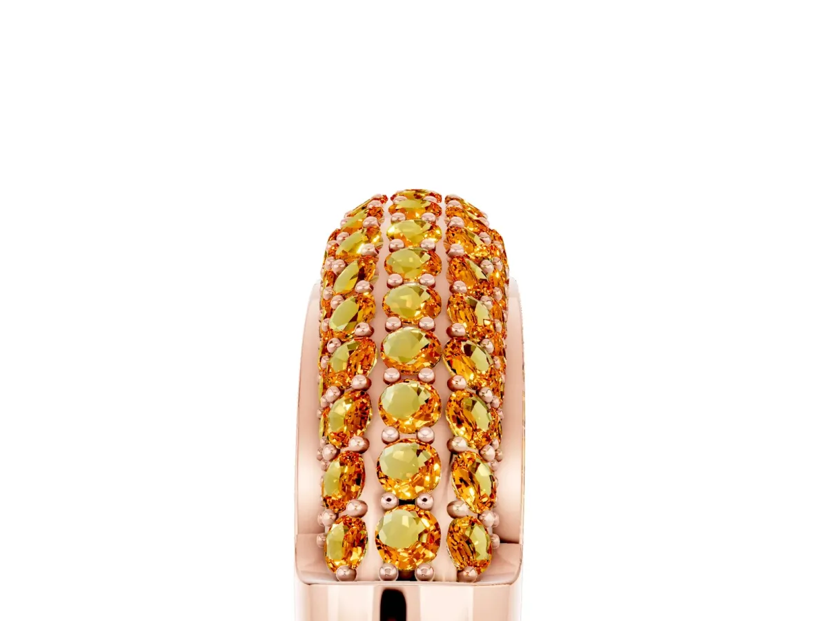 Three-Row Pavé Round Citrine Dome Band Rose gold