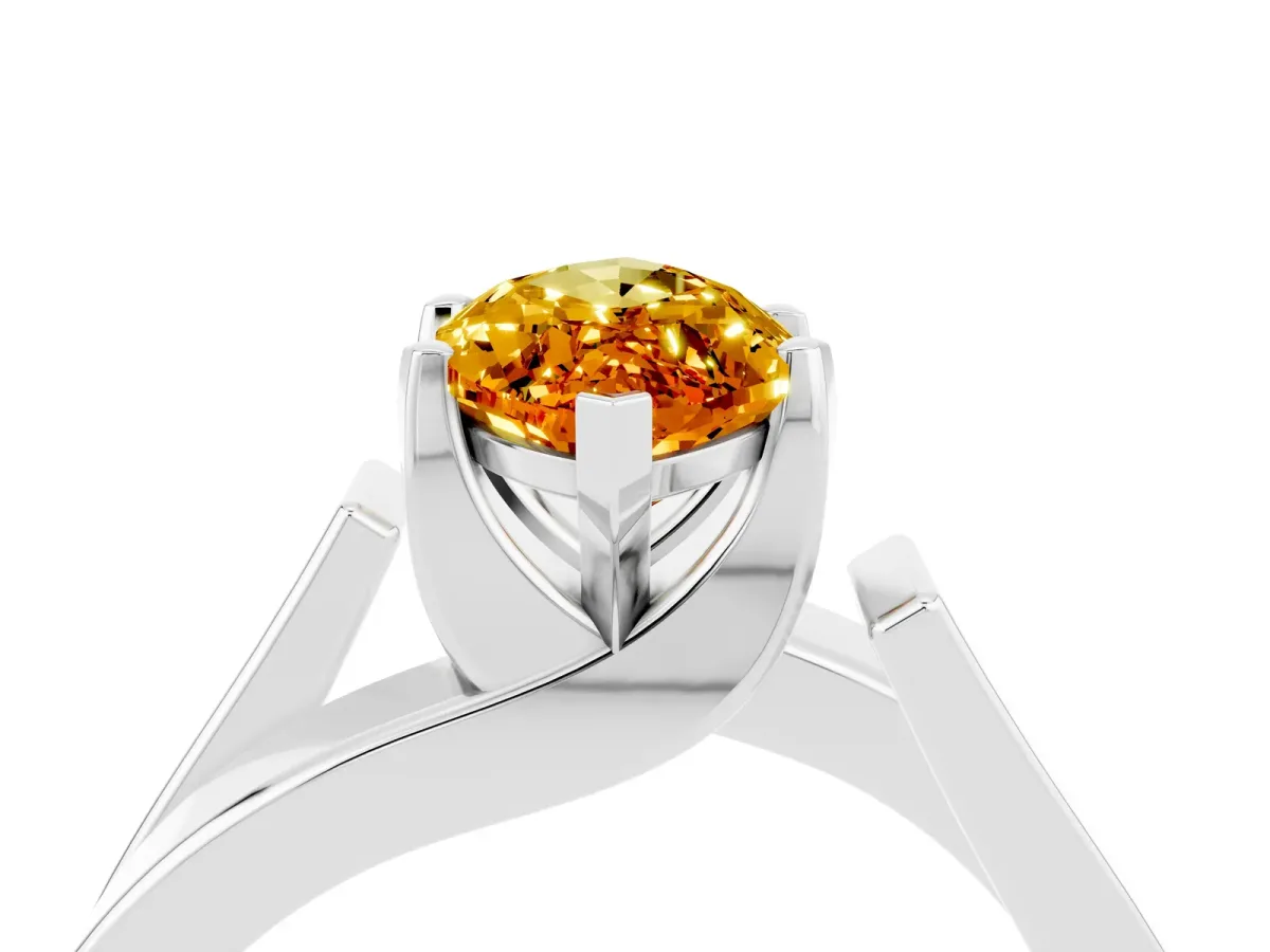 Modern Tension Set Marquise Cut Citrine Solitaire Wide Band Ring Silver