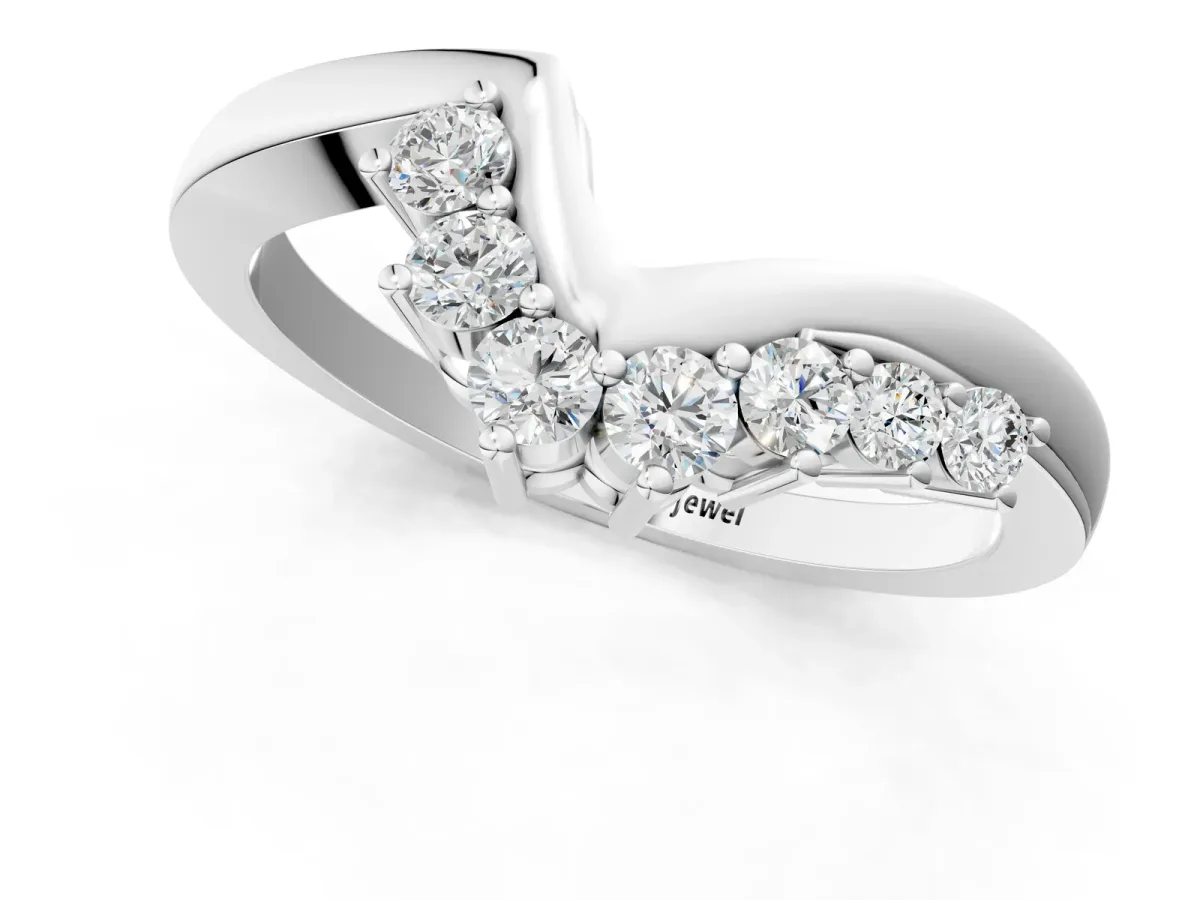 V-Shaped Diamond Accent Band with Round Brilliant Stones and Prong Setting Silver