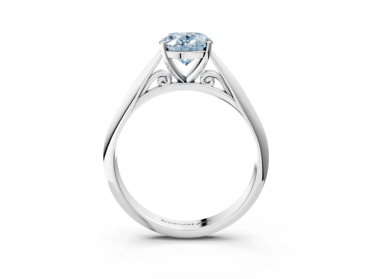 Fancy Blue Oval Cut Diamond Solitaire Engagement Ring with Cathedral Setting and Four-Prong Mount White gold