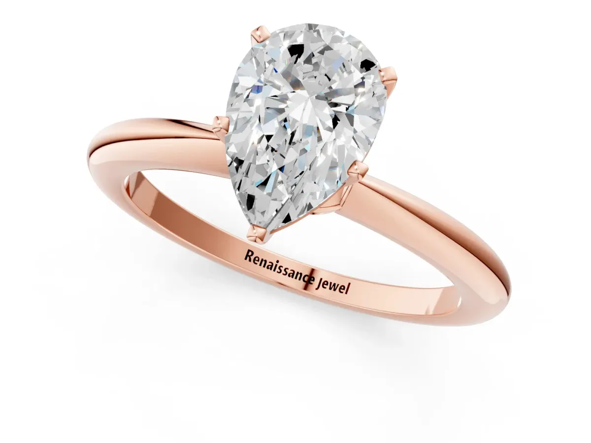 Pear Cut Diamond Solitaire Ring with Six-Prong Setting and Classic Band Rose gold