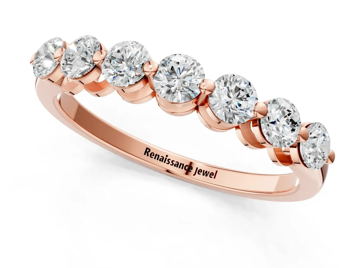 Round Cut Diamond Prong Set Half Eternity Band Rose gold