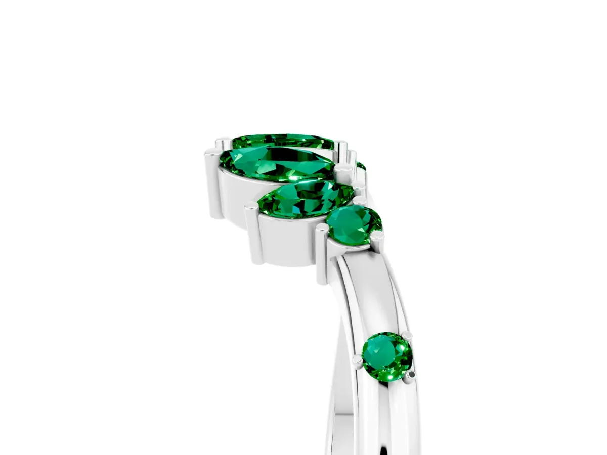 Open Marquise Cluster Emerald Band with Prong Setting Platinum