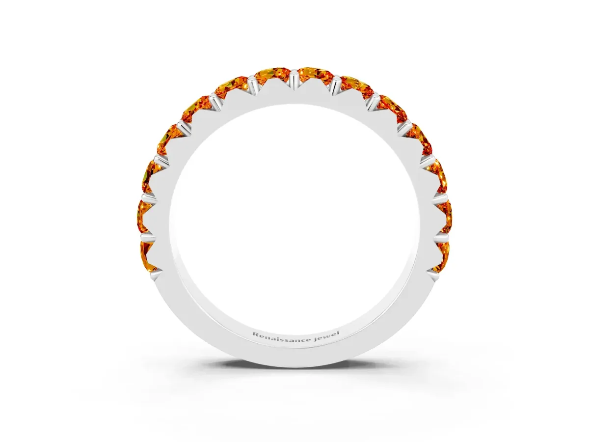 Round Citrine Half Eternity Band with Classic Prong Setting White gold