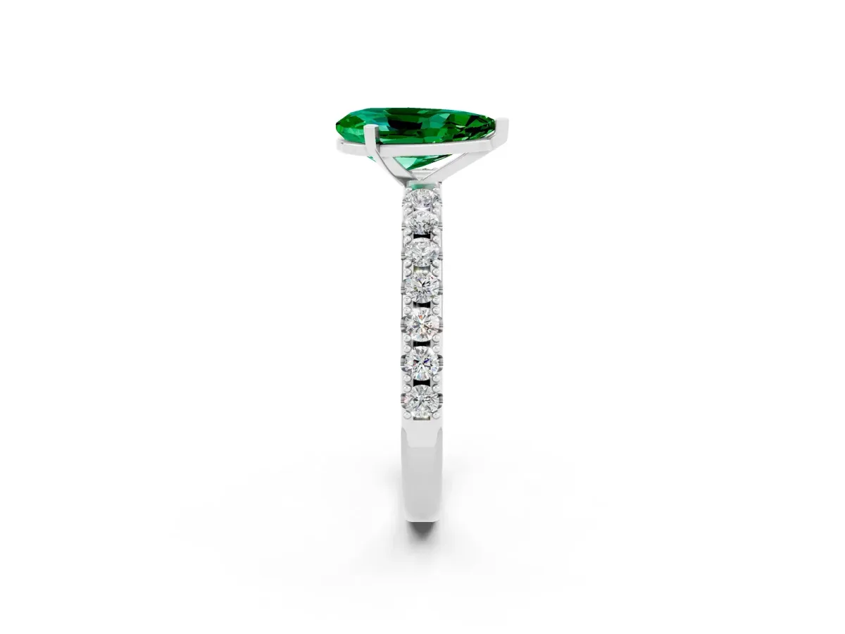 Pear Cut Emerald Solitaire Pavé Band with Four-Prong Setting Silver