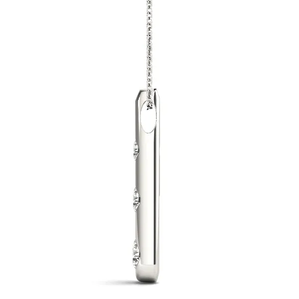 Bezel Set Round Diamond Tapered Bar Pendant Silver