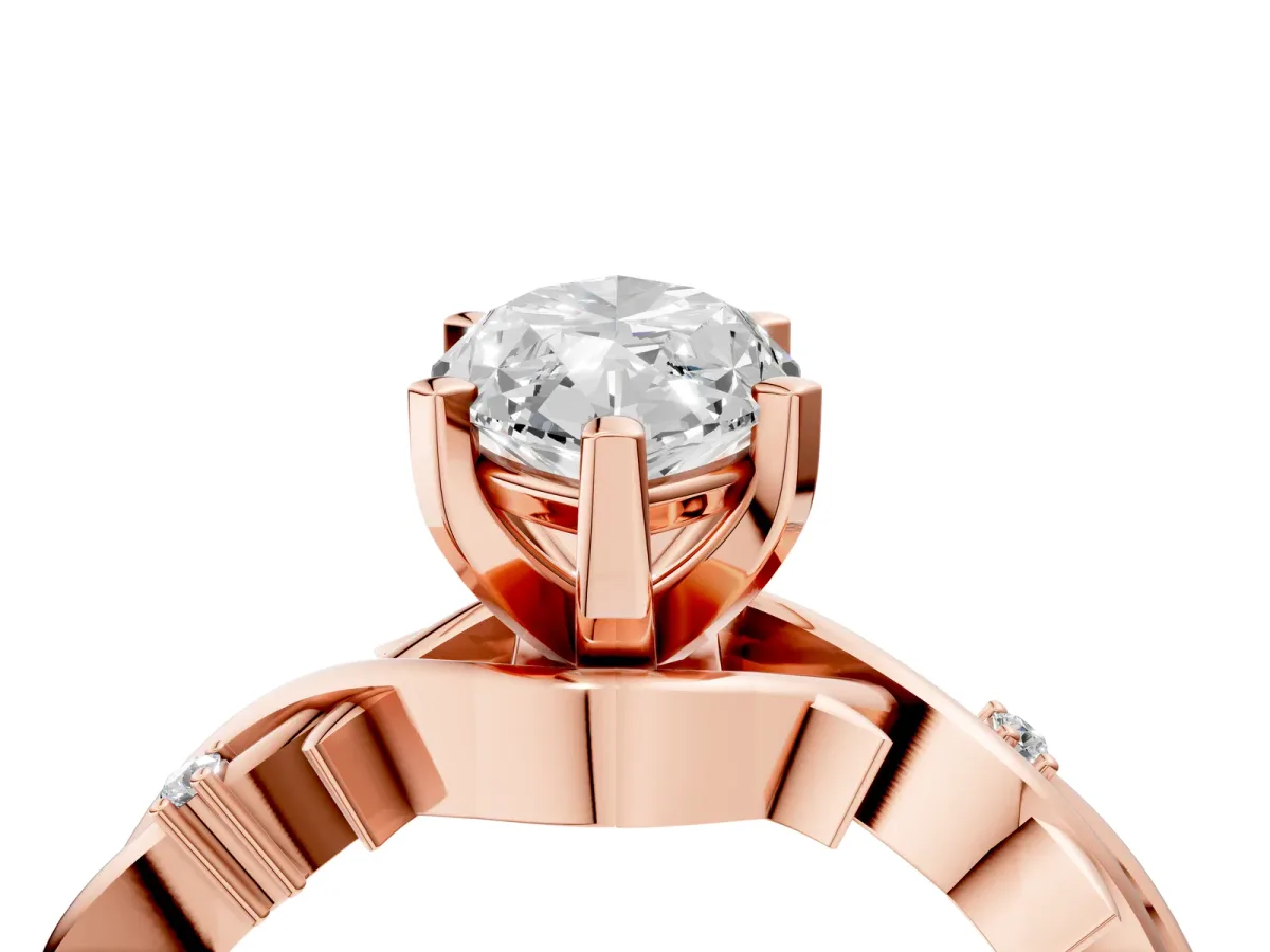 Marquise Cut Diamond Solitaire Ring with Twisted Band and Prong Setting Rose gold