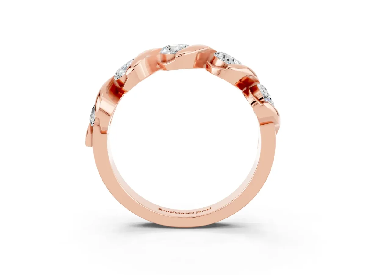 Round Moissanite Wave Band with Channel Setting and Shared Prongs Rose gold