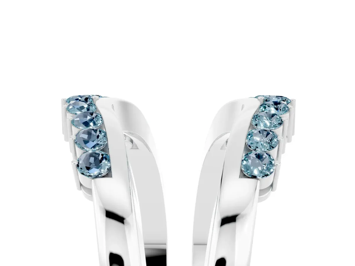 Round Aquamarine Chevron Contour Band with Prong Setting Silver