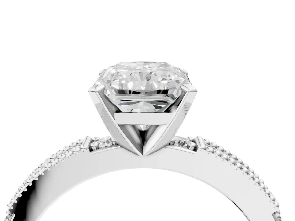Radiant Cut Solitaire with Pavé Band and Four-Prong Setting Silver