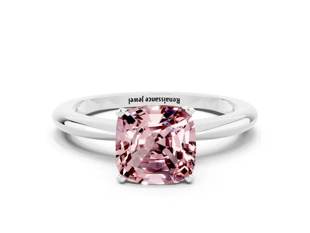 Cushion Cut Morganite Solitaire Ring with Six-Prong Setting and Classic Band Silver