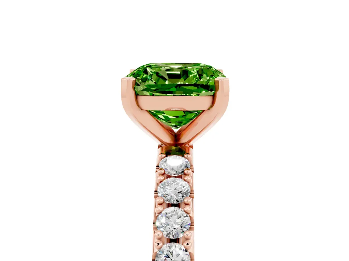 Cushion Cut Peridot Solitaire Pavé Band with Four-Prong Setting Rose gold