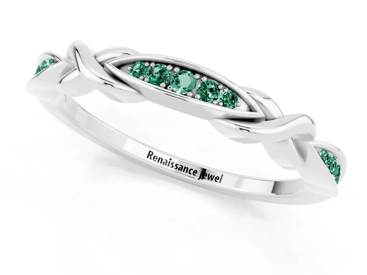 Twisted Marquise Green Sapphire Pavé Band with Shared Prong Setting White gold