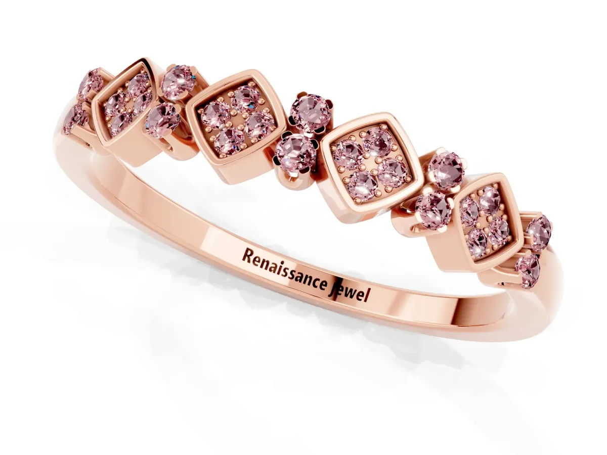 Pavé Cushion Morganite Cluster Eternity Band with Prong Setting Rose gold