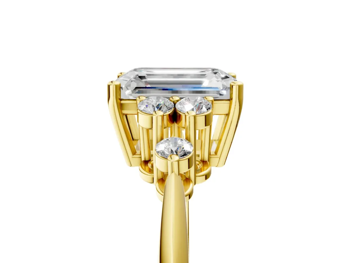 Emerald Cut Cut Diamond Cluster Ring with Solitaire Band and Four-Prong Setting Yellow gold