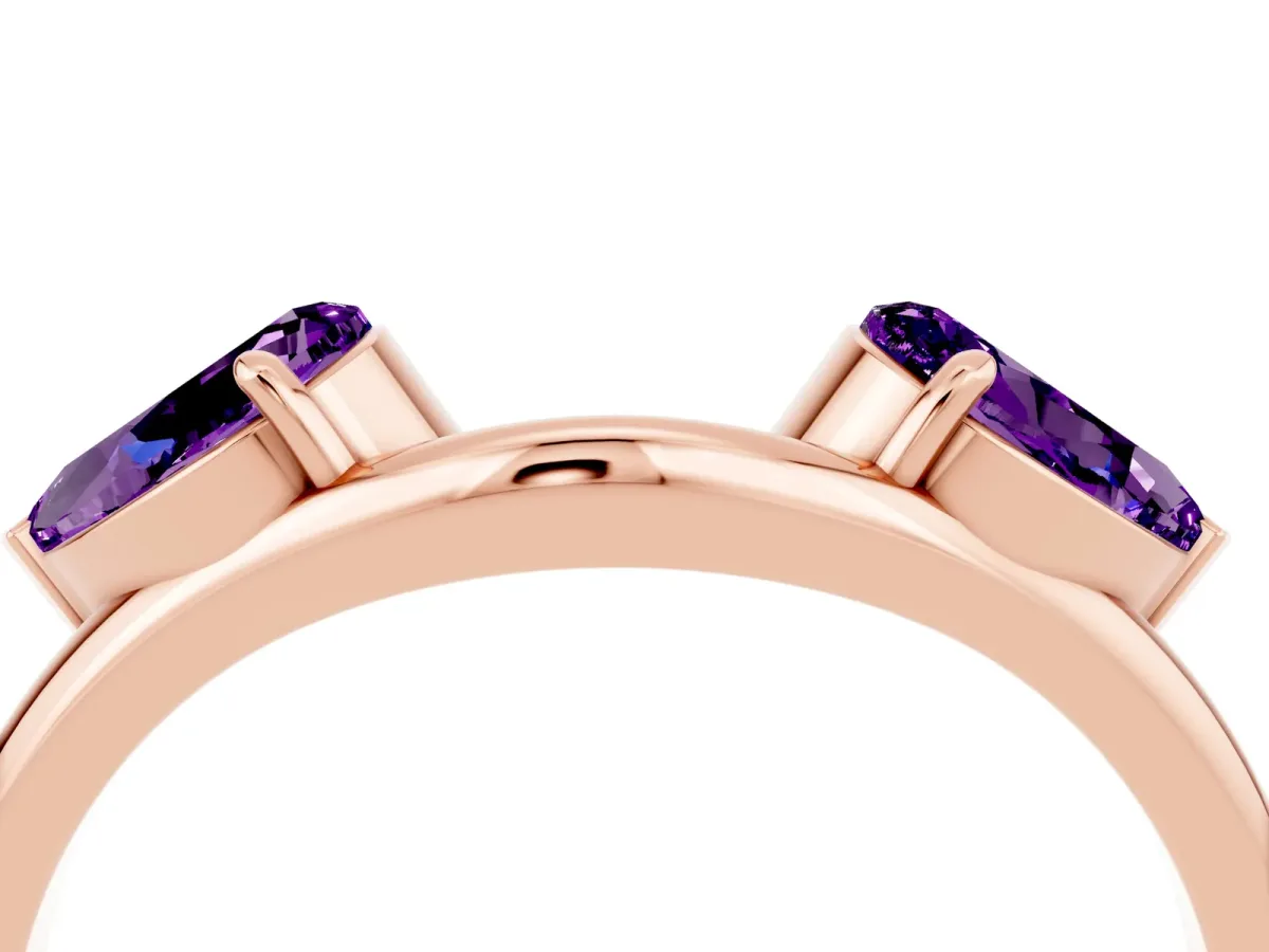 Two-Stone Pear Amethyst Bypass Ring with Prong Setting Rose gold