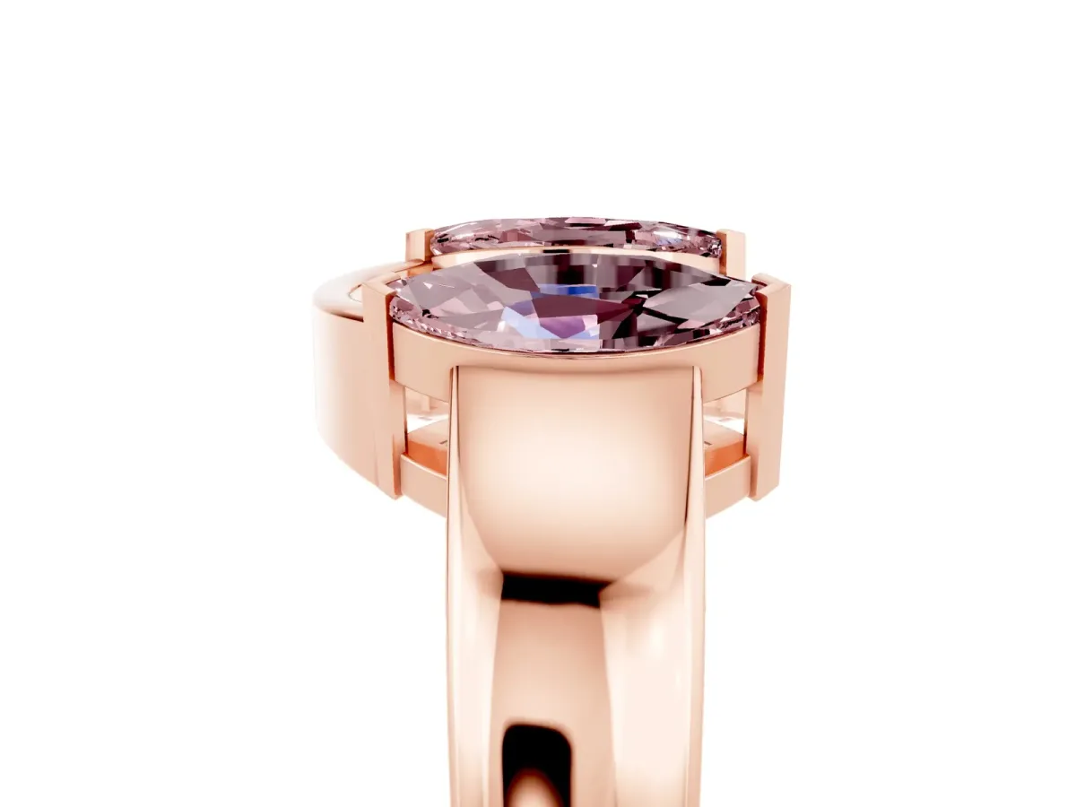 Marquise Morganite Open Band Ring with Tension Setting Rose gold