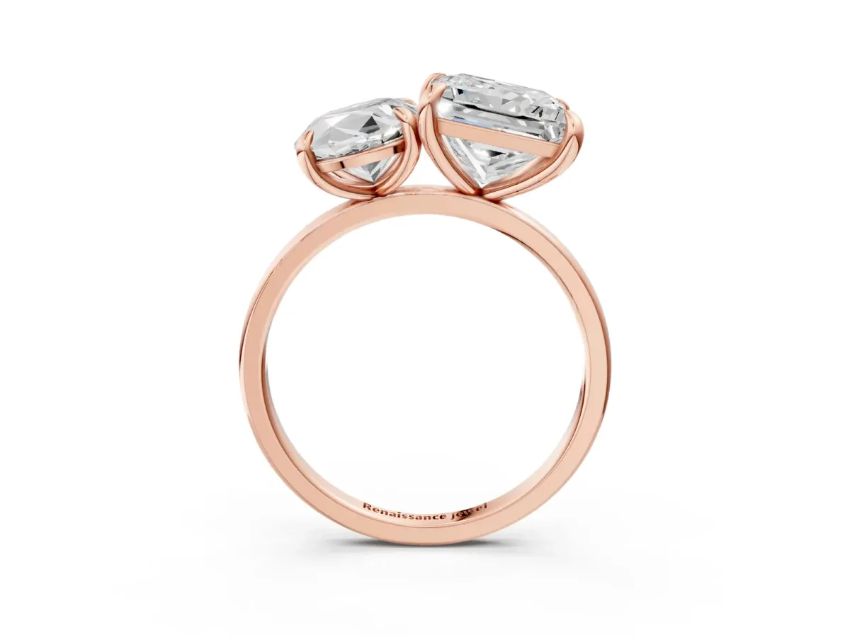Oval and Princess Toi Moi Ring with Prong Setting and Plain Band Rose gold