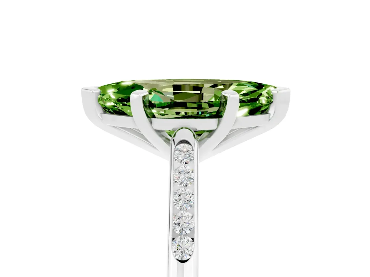 Marquise Cut Peridot Solitaire Ring with Channel Set Round Band and Prong Setting Silver