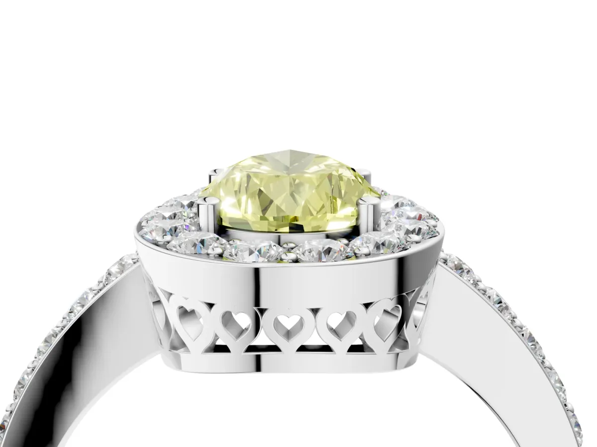 Fancy Yellow Pear Cut Halo Diamond Pavé Band Ring with Prong Setting Platinum
