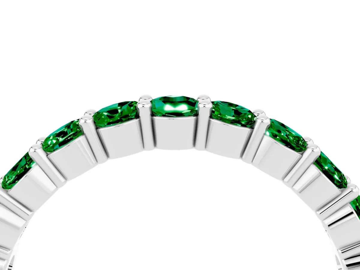 Round Emerald Half Eternity Band with Prong Setting Platinum