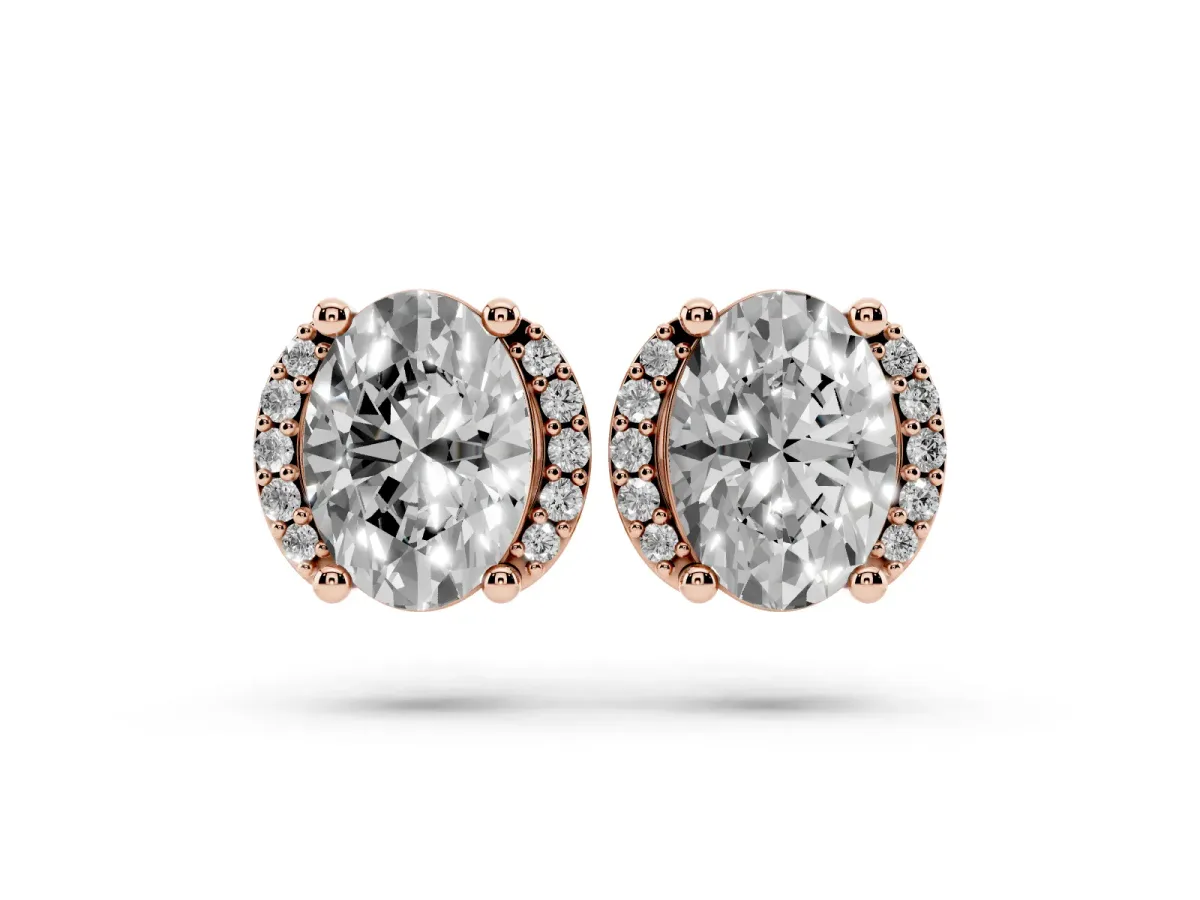 Oval Diamond Half Halo Stud Earrings Rose gold