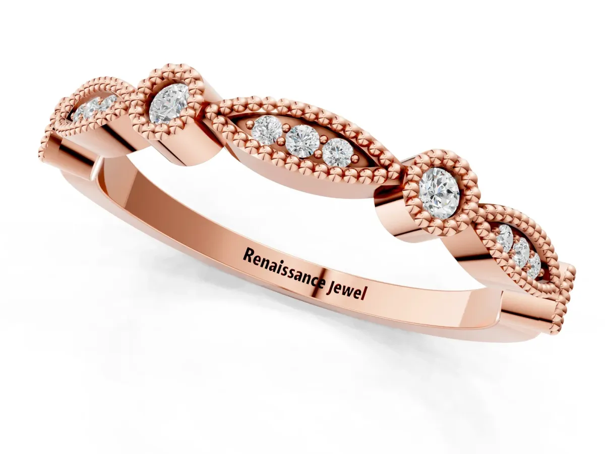 Milgrain Bezel and Marquise Diamond Band Rose gold