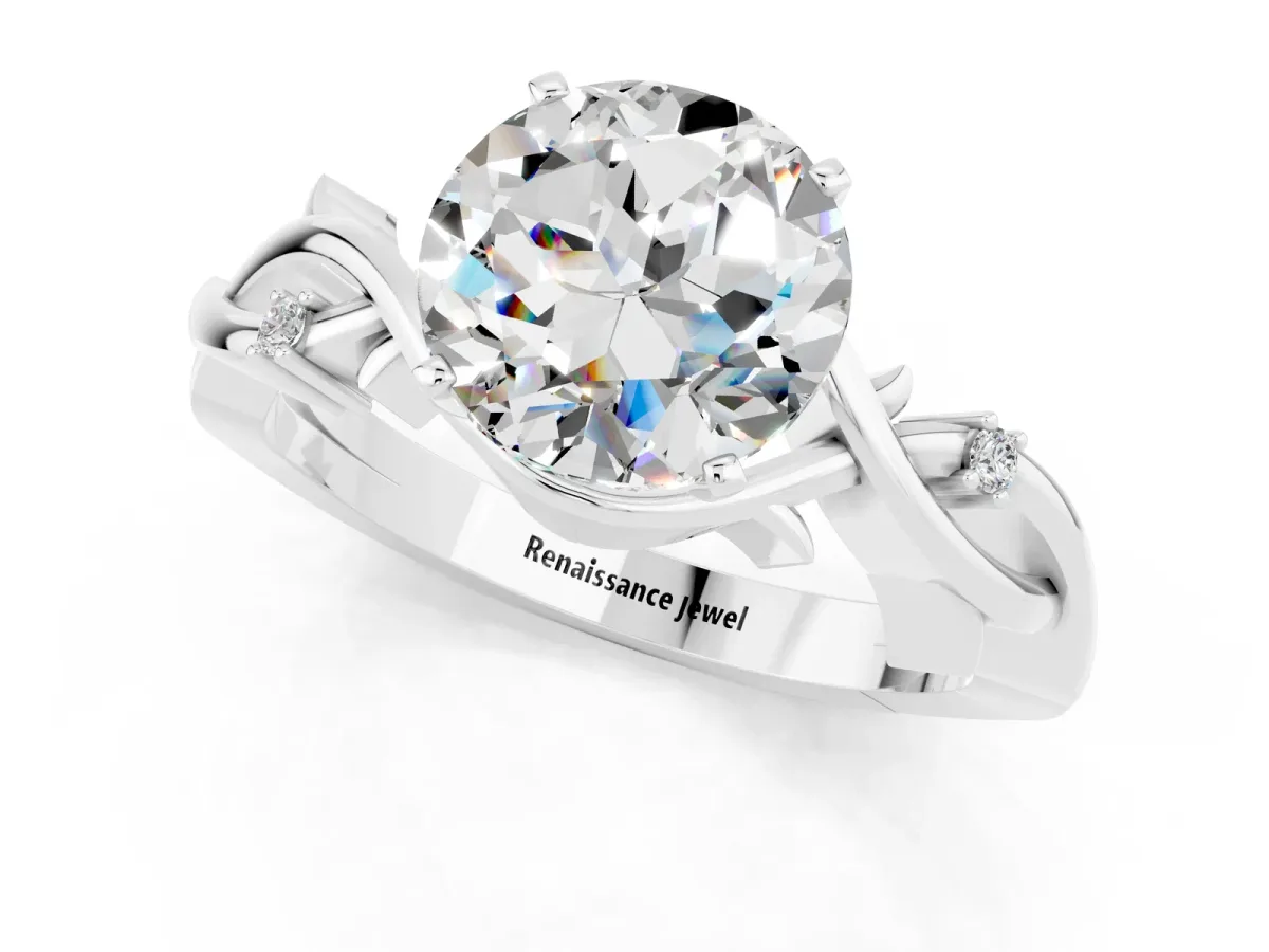 Round Cut Moissanite Solitaire Ring with Twisted Band and Prong Setting Platinum