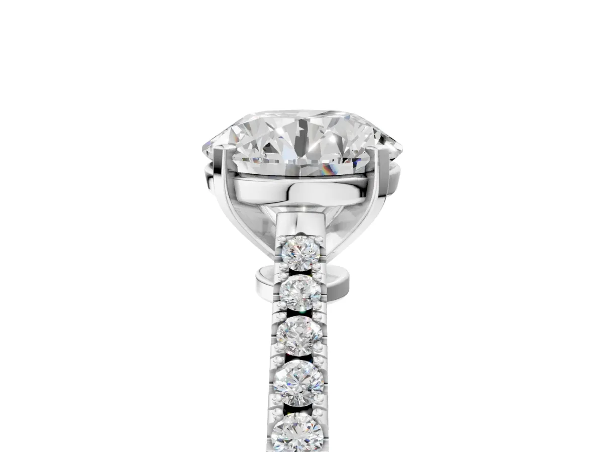 Asscher Cut Cut Solitaire Diamond Engagement Ring with Pave Band and Four-Prong Setting Silver