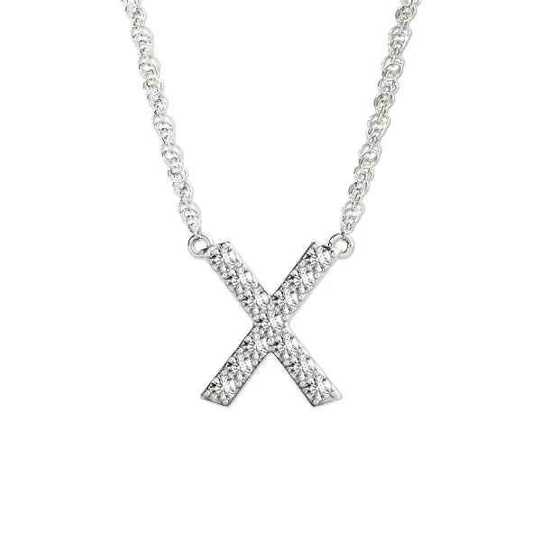 Pavé Round Diamond X Pendant with Four-Prong Setting White gold