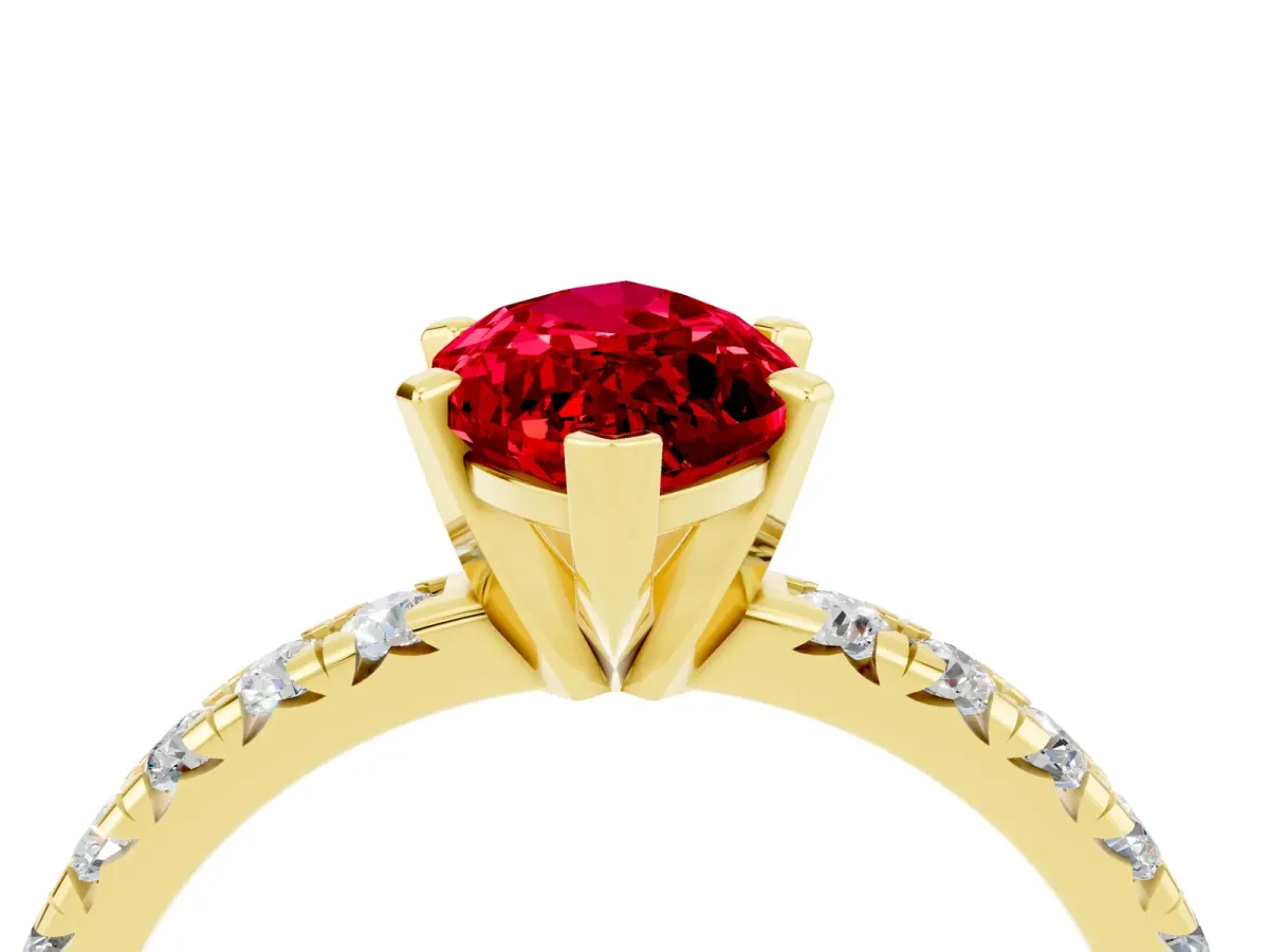 Marquise Cut Ruby Solitaire Pavé Engagement Ring with Round Band and Prong Setting Yellow gold