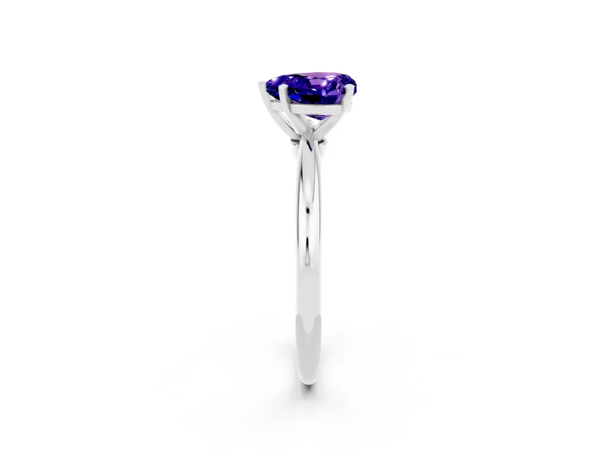 Heart Cut Tanzanite Solitaire Ring with Six-Prong Setting and Classic Band Silver