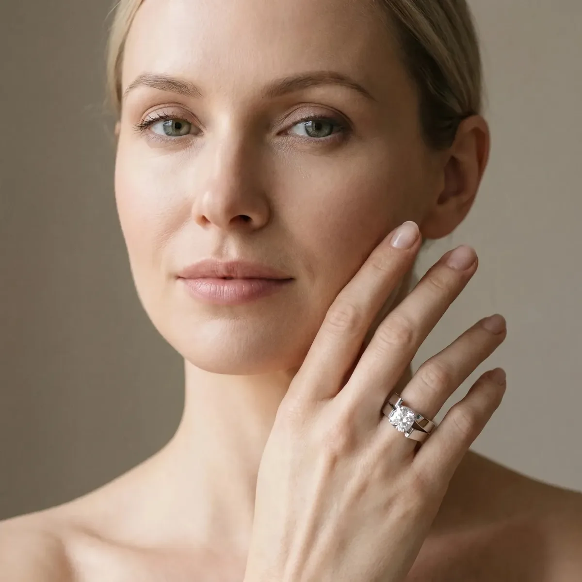 Modern Tension Set Cushion Cut Diamond Solitaire Wide Band Ring Silver