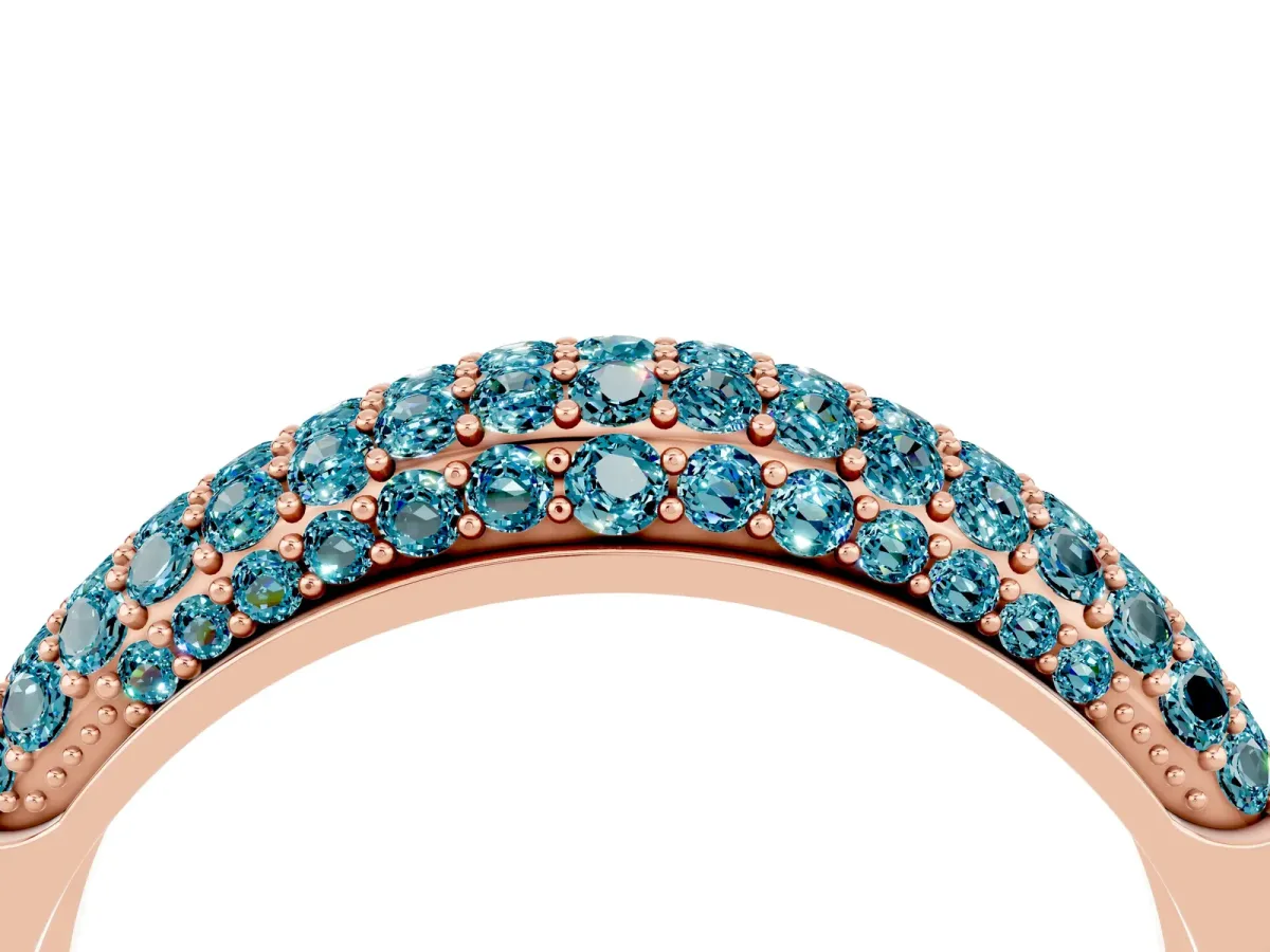 Three-Row Pavé Round Blue Topaz Dome Band Rose gold