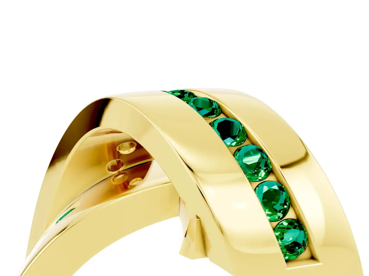 Pavé Round Emerald Crossover Band with Channel Setting Yellow gold