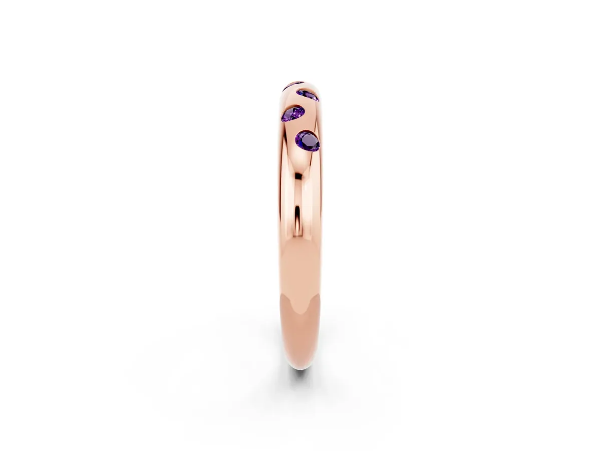 Round Amethyst Flush-Set Comfort Fit Band Rose gold
