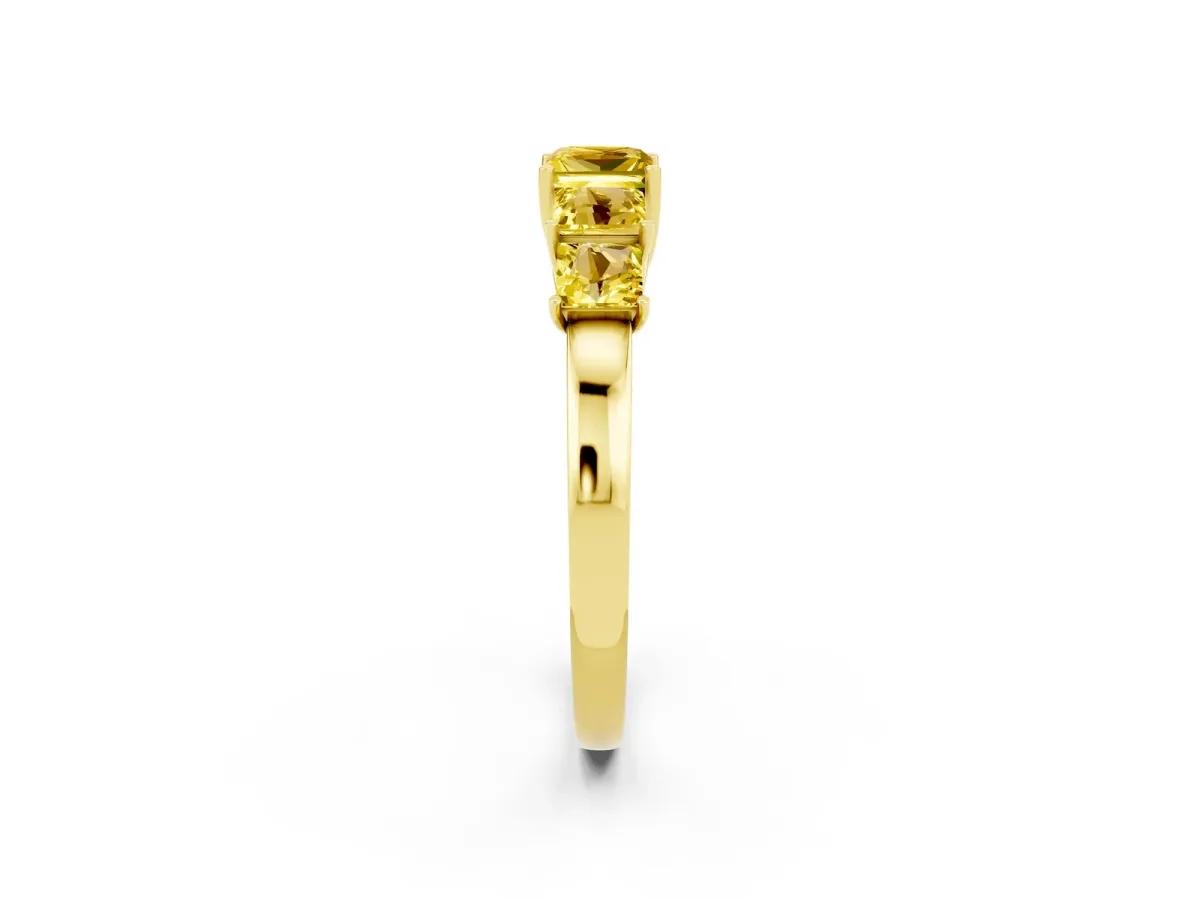 Princess Cut Five-Stone Yellow Sapphire Ring with Classic Prong Setting Yellow gold