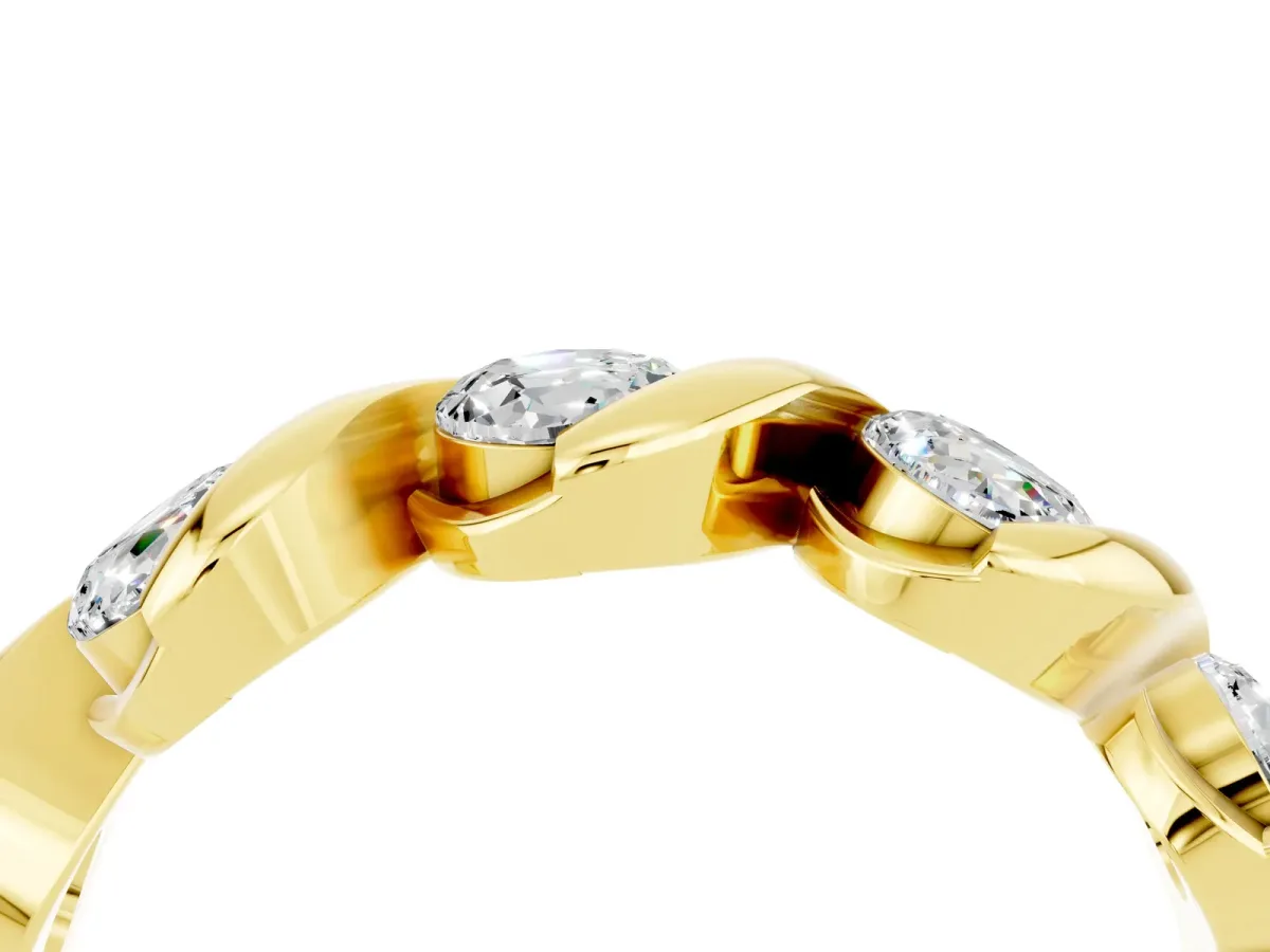 Round Moissanite Wave Band with Channel Setting and Shared Prongs Yellow gold