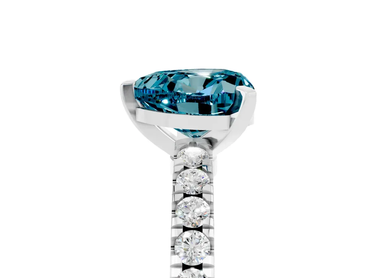 Heart Cut Solitaire Blue Topaz with Pavé Band and Four-Prong Setting Silver