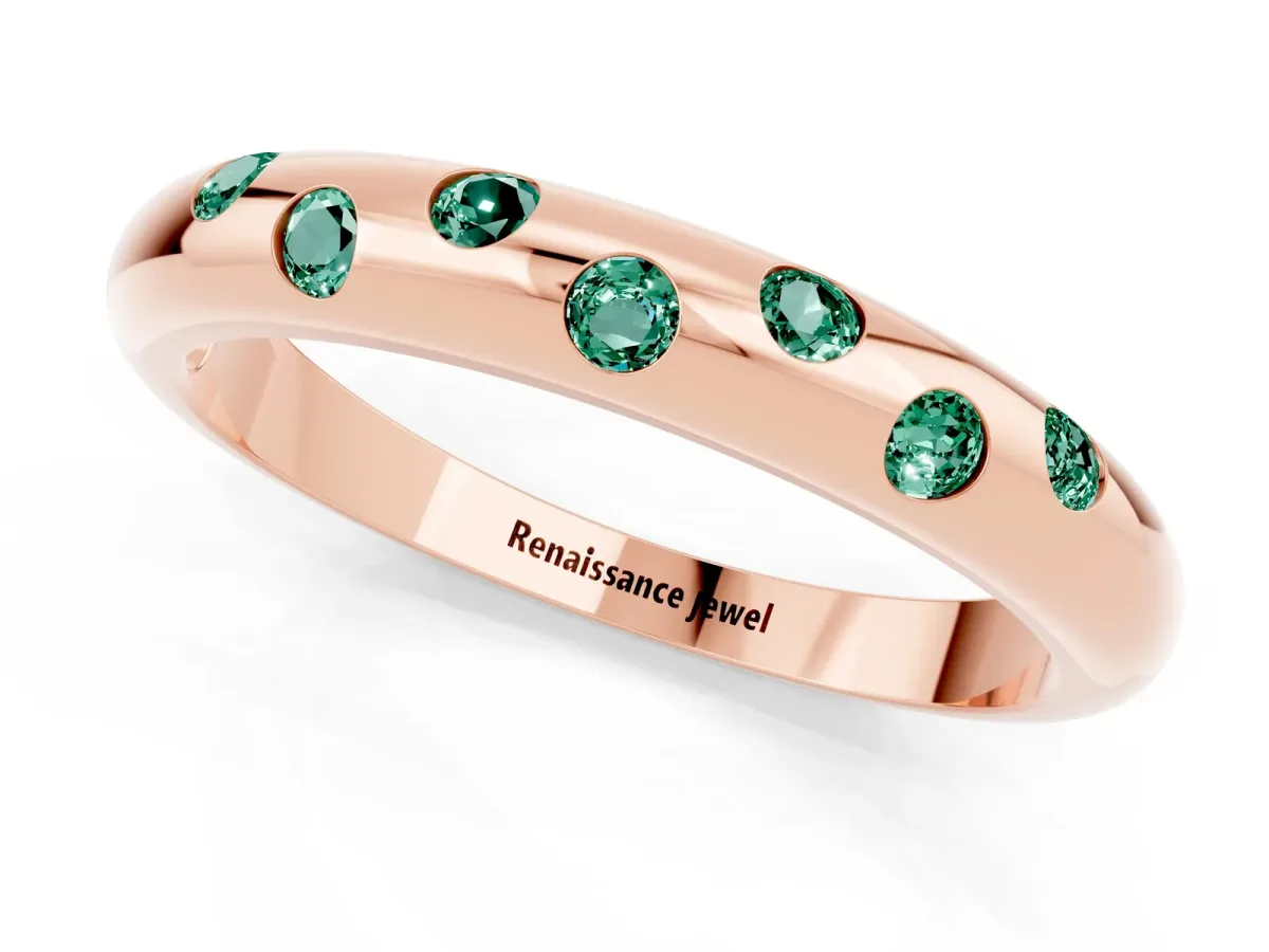Round Green Sapphire Flush-Set Comfort Fit Band Rose gold