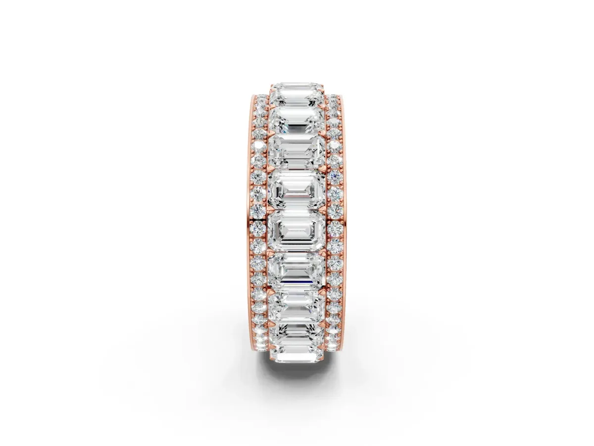 Emerald Cut and Round Diamond Multi-Row Mens Band Rose gold