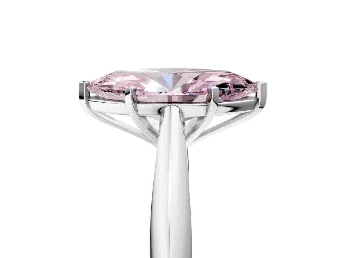 Fancy Pink Marquise Cut Diamond Solitaire Engagement Ring with Cathedral Setting and Four-Prong Mount Silver