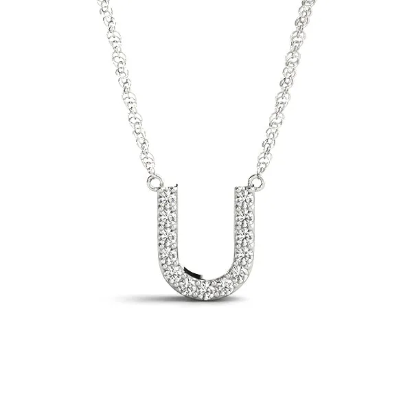 Pavé Round Diamond Prong Set U Pendant Silver